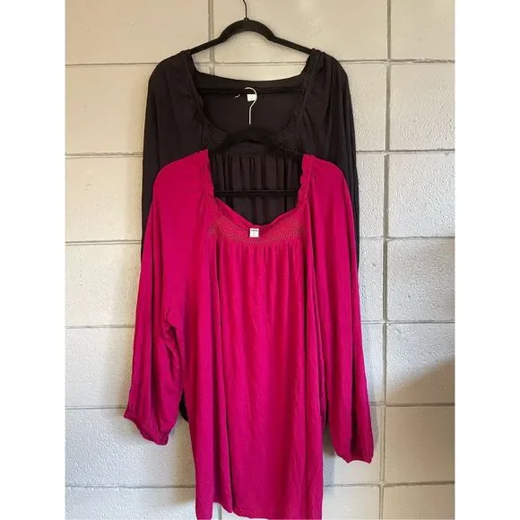 Women’s Old Navy Plus Size Square Neck Blouse Bundle in Magenta + Black size 4X - Picture 1 of 7